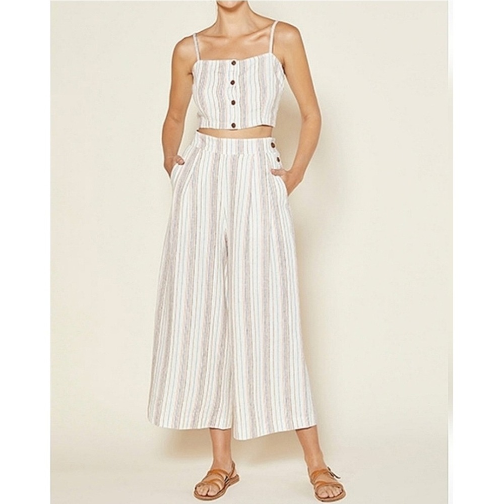 Outerknown Eclipse Linen Pants Womens Sz 4 Striped Wide Leg Crop Coastal